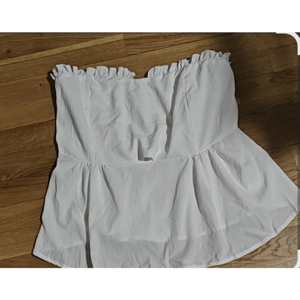 H&M Ruffled Strapless Boho Peplum Top with Keyhole Size XL in White